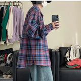 WIAOFELLAS  -  Long-sleeved Shirt Men's New Retro Plaid Large Size Lapel Jacket