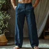 Wiaofellas  -  Men's Textured Casual Pants Soft Fabric Loose Fit Wide Leg Button Fly Lightweight Breathable Summer Holiday Pants Multiple Color
