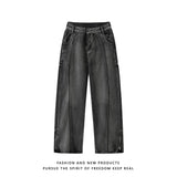 WIAOFELLAS  -  American Retro Wide-leg Jeans for Men New Style High Street Washed Denim Fabric Pants Youth Casual Loose Baggy Jeans Trousers