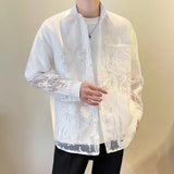 WIAOFELLAS  -  Elegant Long Sleeve Thin Lace See-through Men Shirt Soft Solid Skin-friendly Male Shirts Summer Fashion Sun Protection Clothing