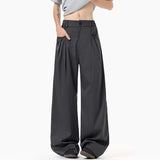 WIAOFELLAS  -  simple men's casual trousers pleated design new solid color wide leg bottom loose straight thin male pants summer