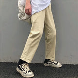 WIAOFELLAS  -  American Vintage Straight-Leg Casual Trousers For Men And Women Loose Fit Solid Color Cargo Pants Couple Style Ins