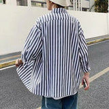 WIAOFELLAS -  Summe Men Stripe Shirts Women Half Sleeve Oversized Blouses Casual Loose Shirts for Students Korean Fashion Clothing