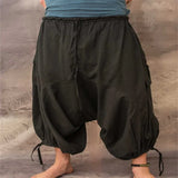 WIAOFELLAS  -  Men's Pants Seven-minute Pants Multi-pocket Loose Casual Cotton Linen Solid Color Cross-pant Hip Hop Street Style Punk Design