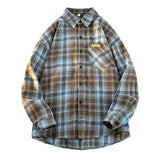 WIAOFELLAS  -  Vintage Long Sleeve Plaid Shirt for Men 2025 New Y2k Streetwear Harajuku Style Button Down Stylish Blouse Unisex Shirt