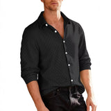 2025 New Jacquard Long Sleeve Button Cardigan Jacket Men's Solid Color Casual Sports Loose Men's Shirt