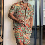 WIAOFELLAS  -  Fashion Short Sleeve Two Piece Sets Men Outfits Casual Loose Shirt And Shorts Mens Suits Summer Vintage Graphic Print Tracksuits