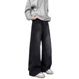 Wiaofellas  -  New Spring Autumn Men Jeans Washed Spliced Loose Wide Leg Floor‑Length Pants American High Street Hip Hop Casual Denim Trousers