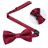 Wiaofellas  -  Fashion Men's Red Wedding Bowtie Corsage Pocket Square Cufflinks for Business Party Solid Paisley Luxury Silk Pre-tied Bow Tie