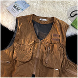 WIAOFELLAS  -  American Outdoor Multi-function Short Vest Jacket Basic Commuting Versatile Vest Cityboy Workwear Waistcoat Aesthetic Urban Chic