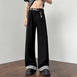 WIAOFELLAS  -  New Simple Men's Suit Pants Drape Striped Design Pleated Contrast Color Straight Wide Leg Male Trousers All-match