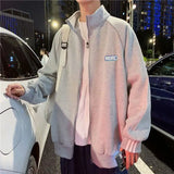 Wiaofellas  -  Velvet Cardigan Sweatshirt Men's Loose Korean Sports Jacket Trendy Hong Kong Style Stand Up Collar Jacket