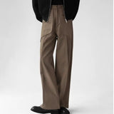 WIAOFELLAS  -  Korean Elegant Pants Fake Pocket Decoration Wide-leg Pants Autumn New American Style Design Sense Spliced Straight Suit Trousers