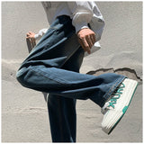 WIAOFELLAS  -  Vintage Jeans Men Wide Leg Loose Mid Waist Bleached All-match Teenagers Fitness Fashion Classic High Street Slouchy Denim Chic