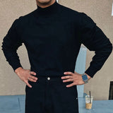 Wiaofellas  -  Korean Fashion Turtleneck Slim Sweaters Mens Casual Solid Color Bottoming Knit Tops Men Spring Fall Stylish Long Sleeve Sweater