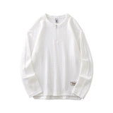 WIAOFELLAS  -  Men Clothing Trend Long Sleeve Half Zipper T-Shirt Loose Spring Autumn Split American Tide T- Tops Solid Tees Shirts Tshirt New