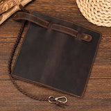WIAOFELLAS  -  Vintage Hasp Open Genuine Cow Leather Men Wallet Large Capacity Crazy Horse Real Leather Man Bifold Purse Clutch Wallet chain