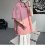 WIAOFELLAS  -  Trendy Summer Men‘s Solid Color Ice Silk Casual T-shirts New Fashion Turn Down Collar Short Sleeve Loose Tops Male