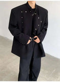 WIAOFELLAS  -  New Chinese Style Men's Blazers Stand Collar Metal Design Shoulder Pads New Spring Solid Color Male Suit Jackets