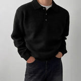 Wiaofellas  -  Men's Sweater Polo Shirt Pullover Lazy Style Long Sleeve Solid Loose Clothing Fashion Casual T-shirt Autumn Winter Wool Tops