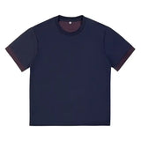 Wiaofellas  -  Men's Contrast Trim Crew Neck Short Sleeve T-Shirt Casual Loose Basic Top