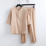WIAOFELLAS  -  Summer Men Retro Chinese Style Shirts +Pants Kung Fu Uniform Fashion Casual T-Shirt Trousers Male Tang Suit Men Sets