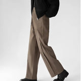 WIAOFELLAS  -  Korean Elegant Pants Fake Pocket Decoration Wide-leg Pants Autumn New American Style Design Sense Spliced Straight Suit Trousers