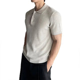 Wiaofellas  -  Luxury Textured Knit Polo Shirt for Men Short Sleeve Lapel Slim Fit Business Casual Polos Streetwear Breathable Knitted Tops