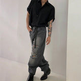 WIAOFELLAS  -  Mens Short-Sleeved Shirt Summer Daily Korean Style Roll-Tab Sleeves Trendy Shirt Loose Casual High-End Thin Lapel Mens T-Shirt