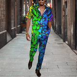 WIAOFELLAS  -  Short Sleeve Shirt Button Tops+Trousers Men 2Pcs Set Suit 3D Chic Harajuku Vintage Printing Summer Hawaii Beach Cardigan Outfits