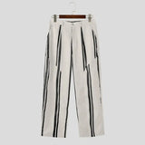 WIAOFELLAS  -  Men Striped Pants Button Oversize Joggers Casual Wide Leg Pants Men Streetwear 2025 Fashion Loose Long Trousers S-5XL