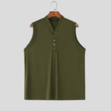 WIAOFELLAS  -  Men Tank Tops Solid Color V Neck Sleeveless Button Summer Male Vests Streetwear Knitted Fashion Casual Men Clothing