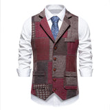 Wiaofellas  -  Vintae Sleeveless Vests Mens Fall Winter Outdoor Patchwork  V Collar Camisoles Daily Casual Contrast Color Tank Tops Men