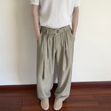 WIAOFELLAS  -  Vintage Striped Textured Lace-up Trousers Men Streetwear Fashion Loose Straight Pants Mens Spring Trendy Pleated Draped Bottoms