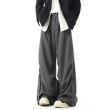 WIAOFELLAS  -  Niche Design Men's Casual Pants Solid Color Pleated Ribbon Decoration Straight Leg Trousers Ice Silk Male Bottom
