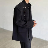 WIAOFELLAS  -  New Chinese Style Men's Blazers Stand Collar Metal Design Shoulder Pads New Spring Solid Color Male Suit Jackets