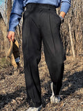Wiaofellas  -  Streetwear Fashion Mens Suit Pants Spring Summer Casual Loose Straight Trousers Men Vintage Solid Belt-up High Waist Pants