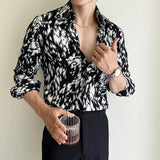 WIAOFELLAS  -  Fashion Handsome Long Sleeved Men Floral Shirts Trendy Korean Style Slim Button Printed Shirt Streetwear All Match Mens Clothing