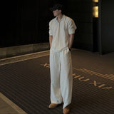 WIAOFELLAS  -  Lightweight Breathable White Linen Cotton Wide Leg Knife Pants Men Summer Casual Loose Fit Straight Leg Elastic Waisand