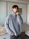 WIAOFELLAS  -  Lazy style soft glutinous turtleneck zipper cardigan sweater jacket men's autumn and winter Korean simple knitted sweater