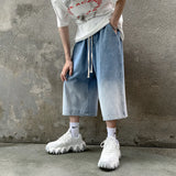 WIAOFELLAS  -  Korean Fashion Men Gradient Denim Shorts Wide Leg  Jorts Jeans Man Summer Streetwear Oversize Casual Baggy Jeans Shorts