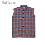 WIAOFELLAS  -  American Hip-hop Retro Vintage Plaid Sleeveless Vest Men Women Korean Style Summer Trend Street Lapel Work Vest Jacket Aesthetic