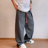 Wiaofellas  -  Men Y2k Black Gray Contrast Plaid Casual Pants Daily Streetwear Casual Personality Versatile Comfortable Straight Pants Men 