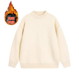 WIAOFELLAS  -  Korean Loose Fit Thiened ey round Ne Sweater Men's Autumn Winter Fce Lined Knitted irt American Sle Base Layer