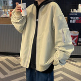WIAOFELLAS  -  Men's Pocket Zipper Jacket Male Casual Streetwear Loose Hip Hop Slim Fit Solid Color Baseball Coats Men Clothing A04