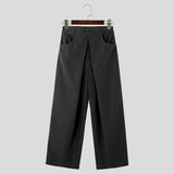 WIAOFELLAS  -  Men Pants Solid Color Button Joggers Loose Pleated Wide Leg Trousers Men Streetwear Fashion Casual Long Pants S-5XL
