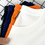 WIAOFELLAS  -  Pure Cotton Short Sleeve T-shirt Men's Round Neck Loose Solid Color Base Shirts Top Tees