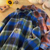WIAOFELLAS  -  Leisure Plaid Shirt Autumn New Men's Long Sleeve Shirt Tide Street Color Collision Cardigan Jacket Loose Fit Unisex Shirts