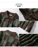 WIAOFELLAS  -  Autumn Winter New Fashion Men's Casual Trendy Turn-down Collar Long Sleeve Single-breasted Loose Plaid Knitted Sweater Coats