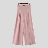 WIAOFELLAS  -  Men Pants Solid Color High Waist Joggers Loose Hollow Out Trousers Men Streetwear 2025 Pleated Casual Wide Leg Pants Men